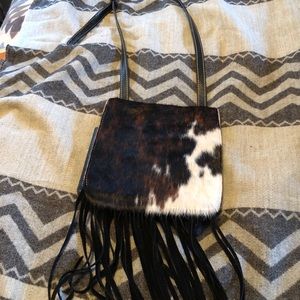 Patricia Nash Hair-on-hide fringed cross-body